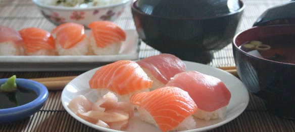 sushi and miso soup