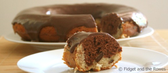 Glazed marbled chocolate cake donut