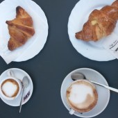 coffee, cappuccino, croissant